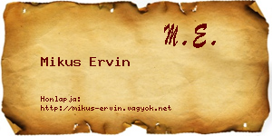Mikus Ervin névjegykártya